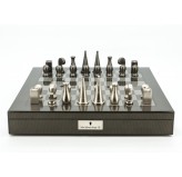 Dal Rossi Italy Chess Set Carbon Fibre Finish 20″ With Compartments, With Metal Dark Titanium and Silver 90mm Chessmen