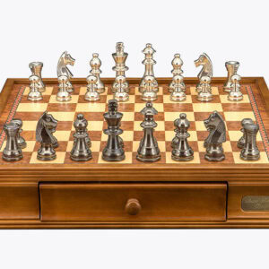 Dal Rossi Italy Chess Set on a 16" Box Board With Two Drawers Black Nickel & Silver Chessmen 80mm - Image 1