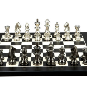 Dal Rossi Italy Chess Set on a 40cm Black/Erable Board Black Nickel & Silver Chessmen 80mm - Image 1