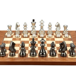 Dal Rossi Italy Chess Set on a 40cm Mahogany/Maple Board Black Nickel & Silver Chessmen 80mm - Image 1