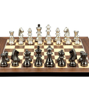 Dal Rossi Italy Chess Set on a 40cm Palisander/Maple Board Black Nickel & Silver Chessmen 80mm - Image 1