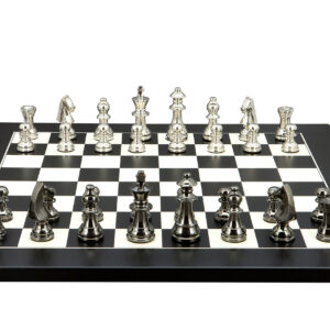 Dal Rossi Italy Chess Set on a 50cm Black/Erable Board Black Nickel & Silver Chessmen 80mm - Image 1