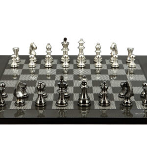 Dal Rossi Italy Chess Set on a 50cm Carbon Fibre Finish Board Black Nickel & Silver Chessmen 80mm - Image 1