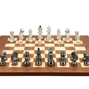 Dal Rossi Italy Chess Set on a 50cm Mahogany/Maple Board Black Nickel & Silver Chessmen 80mm - Image 1