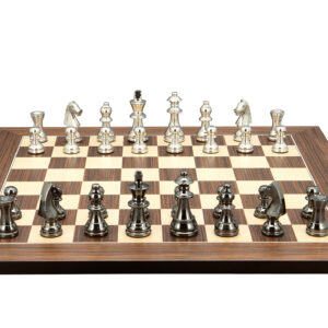 Dal Rossi Italy Chess Set on a 50cm Palisander/Maple Board Black Nickel & Silver Chessmen 80mm - Image 1