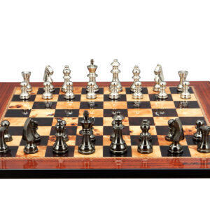 Dal Rossi Italy Chess Set on a 50cm Walnut Shiny Finish Board Black Nickel & Silver Chessmen 80mm - Image 1