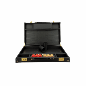 Dal Rossi Italy Obsidian Black PU Leather 18 inch Backgammon - Image 1