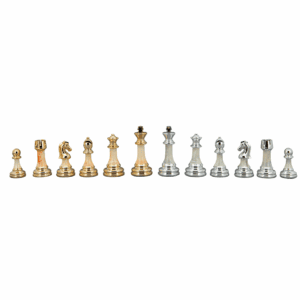 Dal Rossi Italy Chess Set with Black and White PU Leather Bevelled Edge chess box with compartments 18″ and Modern Staunton Style Gold and Silver Chess Pieces - Image 2