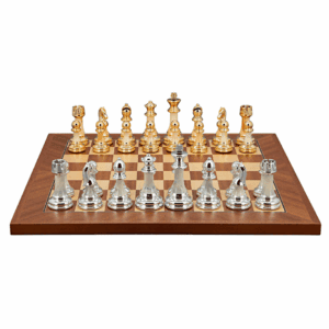 Dal Rossi Italy Modern Staunton Style Gold and Silver Chess Pieces on Mahogany/Maple, 40cm Chess Board - Image 1