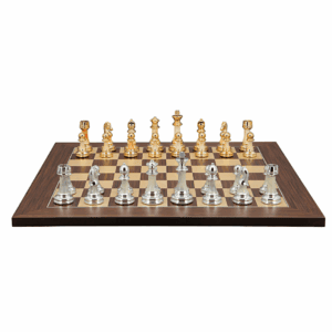 Dal Rossi Italy Modern Staunton Style Gold and Silver Chess Pieces on Palisander/Maple, 50cm Chess Board - Image 1