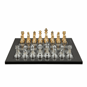 Dal Rossi Italy Modern Staunton Style Gold and Silver Chess Pieces on Carbon Fibre 40cm Chess Board - Image 1