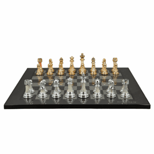 Dal Rossi Italy Modern Staunton Style Gold and Silver Chess Pieces on Carbon Fibre 50cm Chess Board - Image 1