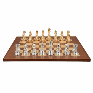Dal Rossi Italy Modern Staunton Style Gold and Silver Chess Pieces on Mahogany/Maple, 50cm Chess Board - Image 1