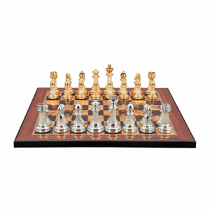 Dal Rossi Italy Modern Staunton Style Gold and Silver Chess Pieces on Shiny Walnut Finish Chess Board 40cm - Image 1