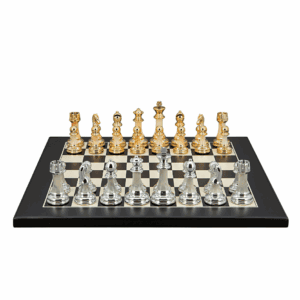 Dal Rossi Italy Modern Staunton Style Gold and Silver Chess Pieces on Black / Erable 40cm Chess Board - Image 1