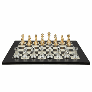 Dal Rossi Italy Modern Staunton Style Gold and Silver Chess Pieces on Black / Erable 50cm Chess Board - Image 1