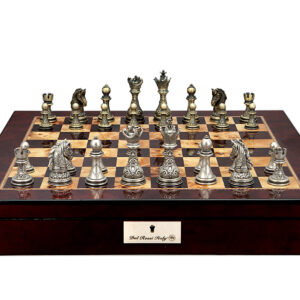 Dal Rossi Italy Chess Set with Mahogany Finish Chess Box 20” with compartments and Regal Copper and Silver 90mm Chess Pieces - Image 1