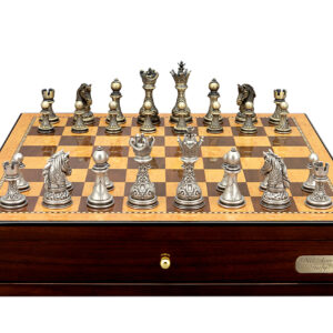 Dal Rossi Italy Chess Set with Shiny Walnut Chess Box 18” with drawers and Regal Copper and Silver 90mm Chess Pieces - Image 1