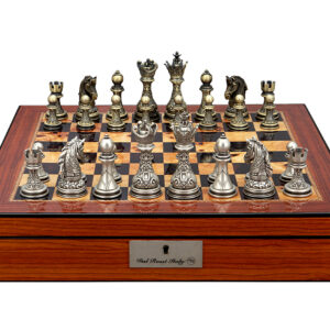 Dal Rossi Italy Chess Set with Shiny Walnut Finish Chess Box 16” with compartments and Regal Copper and Silver 90mm Chess Pieces - Image 1