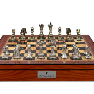 Dal Rossi Italy Chess Set with Shiny Walnut Finish Chess Box 20” with compartments and Regal Copper and Silver 90mm Chess Pieces - Image 1