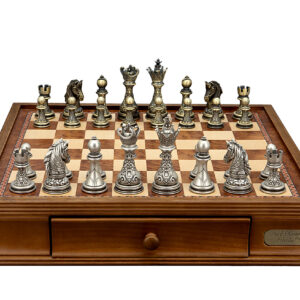 Dal Rossi Italy Chess Set with Walnut Finish Chess Box 16” with drawers and Regal Copper and Silver 90mm Chess Pieces - Image 1