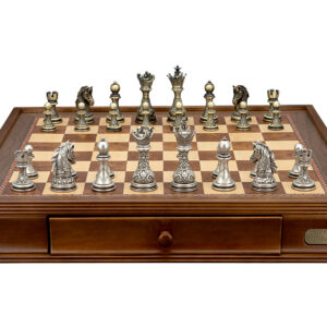 Dal Rossi Italy Chess Set with Walnut Finish Chess Box 20” with drawers and Regal Copper and Silver 90mm Chess Pieces - Image 1