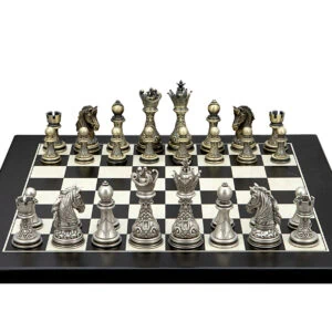 Dal Rossi Italy Regal Copper and Silver 90mm Chess Pieces on Black / Erable 40cm Chess Board - Image 1
