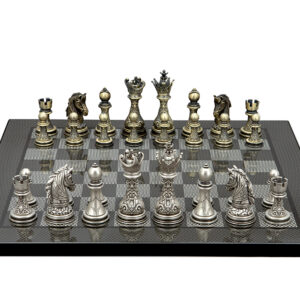 Dal Rossi Italy Regal Copper and Silver 90mm Chess Pieces on Carbon Fibre 40cm Chess Board - Image 1