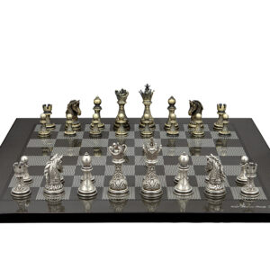 Dal Rossi Italy Regal Copper and Silver 90mm Chess Pieces on Carbon Fibre 50cm Chess Board - Image 1