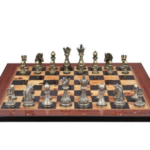 Dal Rossi Italy Regal Copper and Silver 90mm Chess Pieces on Shiny Walnut Finish Chess Board 50cm - Image 1