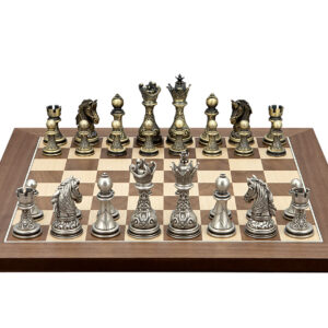 Dal Rossi Italy Regal Copper and Silver 90mm Chess Pieces on Walnut Inlaid Chess Board 40cm - Image 1