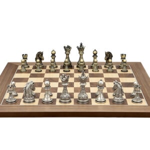 Dal Rossi Italy Regal Copper and Silver 90mm Chess Pieces on Walnut Inlaid Chess Board 50cm - Image 1