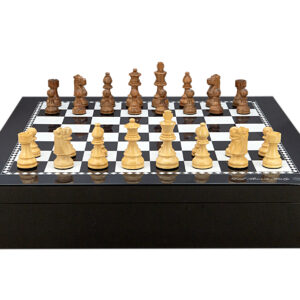 Dal Rossi Italy Chess set with Black and White High Gloss Finish Angular Chess Box 20 with compartments and Boxwood/Sheesham 85mm Pieces Wood Double Weighted - Image 1