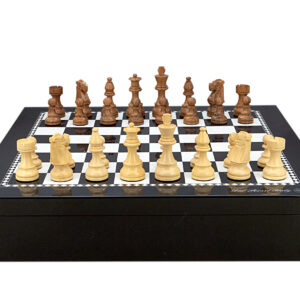 Dal Rossi Italy Chess set with Black and White High Gloss Finish Angular Chess Box 20” with compartments  and Boxwood/Sheesham 95mm Pieces Wood Double Weighted - Image 1