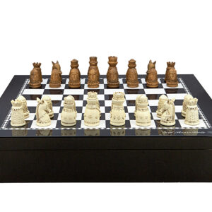 Dal Rossi Italy Chess set with Black and White High Gloss Finish Angular Chess Box 20” with compartments  and Medieval Chess Pieces Polyresin - Image 1