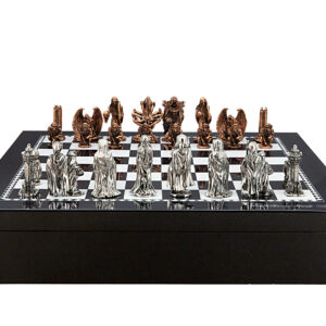 Dal Rossi Italy Chess set with Black and White High Gloss Finish Angular Chess Box 20” with compartments  and Evil Ring Metal Chessmen - Image 1