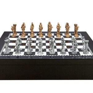 Dal Rossi Italy Chess set with Black and White High Gloss Finish Angular Chess Box 20” with compartments  and Medieval Pewter Chess Pieces - Image 1