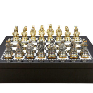Dal Rossi Italy Chess set with Black and White High Gloss Finish Angular Chess Box 20” with compartments  and Medieval Warriors Chessmen - Image 1