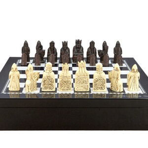 Dal Rossi Italy Chess set with Black and White High Gloss Finish Angular Chess Box 20” with compartments  and Isle of Lewis Chessmen - Image 1