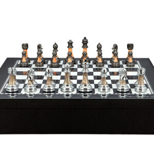 Dal Rossi Italy Chess set with Black and White High Gloss Finish Angular Chess Box 20” with compartments  and Staunton Metal/Marble Finish Chessmen - Image 1