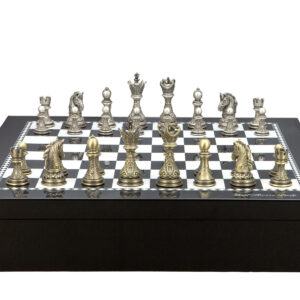 Dal Rossi Italy Chess set with Black and White High Gloss Finish Angular Chess Box 20” with compartments  and Regal Copper and Silver 90mm Chess Pieces - Image 1