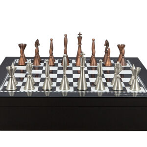 Dal Rossi Italy Chess set with Black and White High Gloss Finish Angular Chess Box 20” with compartments  and Staunton Metal Chessmen - Image 1