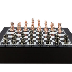 Dal Rossi Italy Chess set with Black and White High Gloss Finish Angular Chess Box 20” with compartments  and Diamond-Cut Copper & Bronze Chessmen Chess Pieces 85mm - Image 1