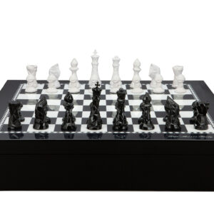 Dal Rossi Italy Chess set with Black and White High Gloss Finish Angular Chess Box 20” with compartments  and Diamond-Cut Black & White Chessmen Chess Pieces 85mm - Image 1