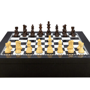 Dal Rossi Italy Chess set with Black and White High Gloss Finish Angular Chess Box 20” with compartments  and French Lardy, Boxwood/Rosewood 85mm Wood Double Weighted - Image 1