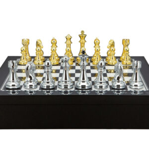 Dal Rossi Italy Chess set with Black and White High Gloss Finish Angular Chess Box 20” with compartments  and Gold and Silver Weighted Chess Pieces 110mm - Image 1