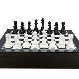 Dal Rossi Italy Chess set with Black and White High Gloss Finish Angular Chess Box 20” with compartments  and Black and White Weight pieces 110mm Chess Pieces - Image 1