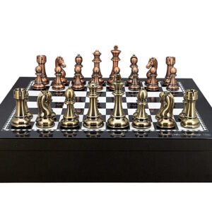 Dal Rossi Italy Chess set with Black and White High Gloss Finish Angular Chess Box 20” with compartments  and Bronze and Copper Weight Chess pieces 110mm Chess Pieces - Image 1