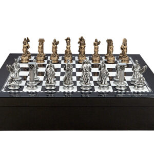 Dal Rossi Italy Chess set with Black and White High Gloss Finish Angular Chess Box 20” with compartments  and European Warriors Chessmen 85mm - Image 1