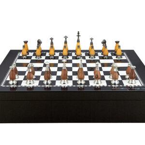 Dal Rossi Italy Chess set with Black and White High Gloss Finish Angular Chess Box 20” with compartments  and Staunton Metal/Wood Chessmen - Image 1